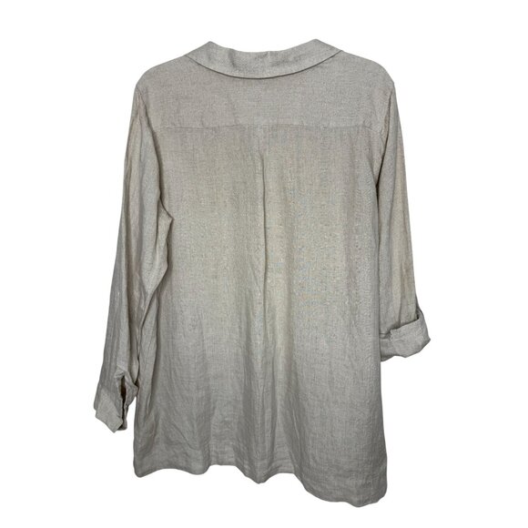 J.‎ Jill Love Linen Beige Neutral Oversized Tunic Top Pockets Roll Tab  Size L - Picture 5 of 8